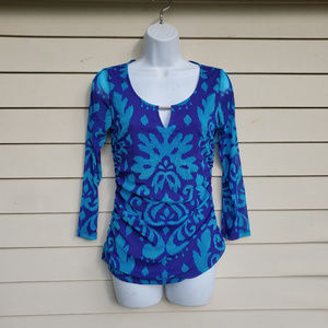 I.N.C. Vivid Aqua/Cobalt Keyhole Blouse